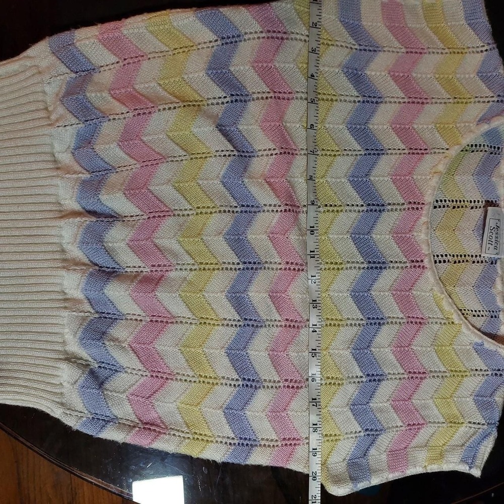 Vintage pink, yellow, purple, and white sweater vest. - Picture 4 of 5